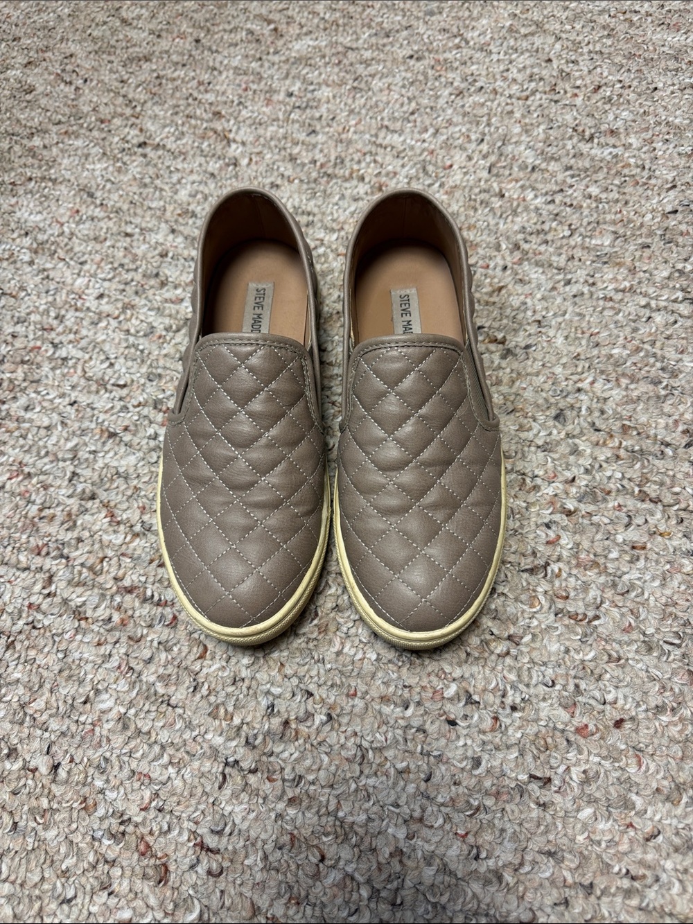 Steve Madden Quilted Slip-On Sneakers in Taupe with Cream Sole